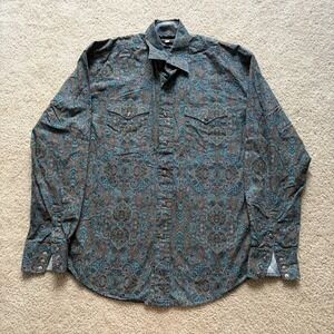 Stetson Blue Paisley Floral Western Cowboy Pearl Snap Shirt Men M Rodeo